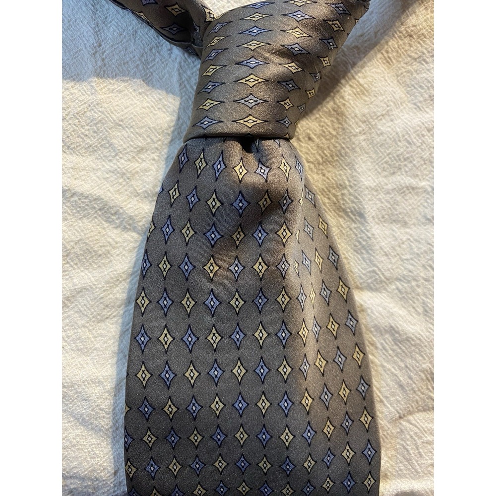 PERRY ELLIS PORTFOLIO Men's Silk Necktie USA Designer Brown Diamond EUC